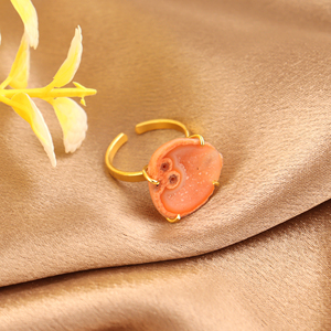 Anillos Ajustables de Ágata Druzy Color Durazno Natural, Chapados en Oro de 18k, Estilo Punk, Joyería de Moda para Mujer, Regalo de Boda, Cumpleaños - Product Image 2