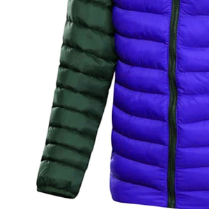 2026 Premium Men's Hooded Puffer Jacket Color Blocking Purple Green Windproof Zipper Closure Casual Winter Jacket Regular Fit - Product Image 3