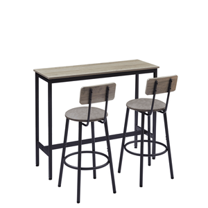 Grey <b>Bar</b> <b>Table</b> <b>Set</b> with 2 PU Soft Seat <b>Bar</b> <b>Stools</b> 43.31 L X 15.75 W X 35.43 H Featuring Backrest - Product Image 1