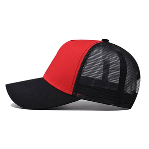 Custom Logo Trucker <b>Cap</b> Red <b>Black</b> Mesh 6-Panel Adjustable Unisex Casual Hat - Product Image 3