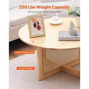 Mesa de Centro Moderna Boho de 33 Pulgadas, Circular, de Mimbre Tejido con Superficie de Madera de Caucho, Estilo 2022, para Uso en Interiores/Exteriores - Product Image 3