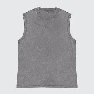 Oversized <b>Mens</b> Heavy Cotton Sleeveless Tank <b>Top</b> Acid Wash <b>Muscle</b> Shirt O-Neck Solid Knitted Casual Gym Wear - Product Image 2
