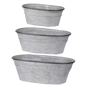 Jardinière ovale en métal galvanisé rustique avec poignées, durable, pour extérieur, jardin, fleurs, plantes vertes, pot de plantation - Product Image 2