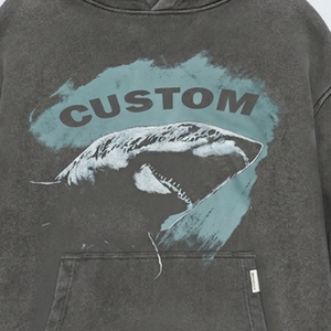 เสื้อฮู้ดโอเวอร์ไซส์ผู้ชาย ผ้าฝ้ายเฟรนช์เทอร์รี่ พิมพ์ลายฉลาม สวมใส่สบายๆ ในฤดูใบไม้ร่วง แขนยาวทรงปกติ ผ้าถัก - Product Image 3