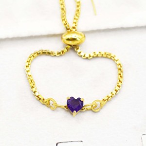 Natural Amethyst Heart <b>Bracelet</b> Gold Plated Prong <b>Set</b> Adjustable Slider Gemstone <b>Bracelet</b> Handmade Birthstone Jewelry - Product Image 4