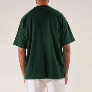 T-shirt vert foncé oversize pour homme en coton épais, uni, sans motif, à manches courtes, style streetwear, coupe ample, haute qualité - Product Image 3