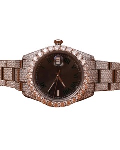Nuevo Reloj de Diamantes de Corte Redondo Moissanite, Relojes de Lujo Totalmente Automáticos con Esfera Marrón VVV, Reloj con Incrustaciones de Diamantes - Product Image 1