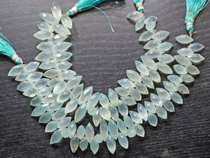 ลูกปัดหินแคลเซโดนีสีน้ำทะเลธรรมชาติทรงข้าวสารเจียระไน ร้อยเป็นเส้น สำหรับทำเครื่องประดับแฮนด์เมด - Product Image 3