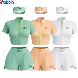 Ensemble 2 pièces tendance et très vendu pour femme : veste courte et short moulant en Spandex/Polyester, style Hip Hop décontracté et sportif, avec fermeture éclair, idéal pour l'été - Product Image 2