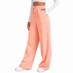 Elegant Women's Flare Sweatpants 100% Cotton Flat Front Mid ODM Yoga Wear Comfortable <b>Elastic</b> <b>Lace</b> Casual Loose Fit Full Length - Product Image 2
