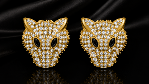 Boucles d'oreilles clous fines en argent sterling 925 plaqué or, motif tête de panthère, avec zircon et diamant, pour femmes et jeunes filles, idéales pour les fêtes et comme cadeau - Product Image 2