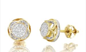 Womens Customized Flower Shape Earrings 10k Yellow Gold IGI Certified Brilliant Cut Natural Diamonds Prong Setting Rhodium - Product Image 5