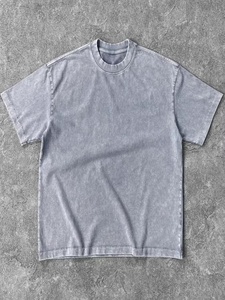 เสื้อยืดวินเทจลายฟอกสีขายส่งสำหรับผู้ชาย ผ้าฝ้าย 100% สวมใส่สบาย เสื้อยืดวินเทจลายฟอกสีแบบเรียบ ทรงโอเวอร์ไซส์ คอกลม แขนสั้น - Product Image 4