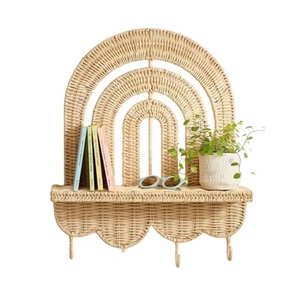 Étagère murale vintage en rotin, double niveau, avec crochets réglables, vente en gros Vietnam - Product Image 1