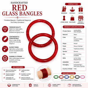 Premium Handcrafted <b>Red</b> Glass Bangles Traditional Indian Round Glass <b>Bracelets</b> for Women Wedding Festival Fashion Jewelry - Product Image 6
