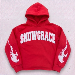 Sudadera con Capucha Roja Snowgrace, Oversize, de Forro Polar, Informal, Unisex, para Invierno, con Diseño de Llamas Estampadas - Product Image 1