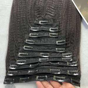 Clip droit crépus brut vietnamien 100% dans les extensions de cheveux double dessiné couleurs naturelles yaki faisceaux de cheveux - Product Image 2