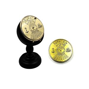 Antique Brass Nautical Desk Compass <b>Calendar</b> Vintage Maritime Table Decor with Wooden Stand - Product Image 1