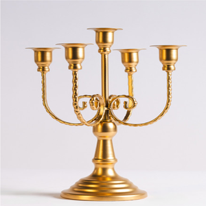 Enchanting dual gold taper <b>holder</b> showcasing a sleek, romantic crescent moon accent available at wholesale price. - Product Image 3