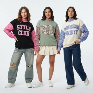 Sweat-shirt oversize à col rond bleu clair pour femme, imprimé Music Club, 100% coton, imperméable, coupe-vent, écologique, vêtements d'automne - Product Image 6