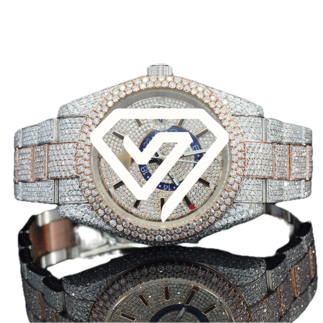 Full Iced GMT Moissanite Diamond Watch Luxury Automatic Mechanical VVS D Color Moissanite Diamond Look Watch for Men