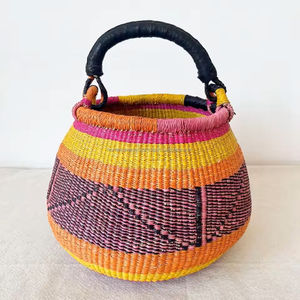 Panier Bolga en paille écologique, fait à la main, en matériau naturel de jonc de mer, organisateur de rangement, durable, vente en gros du Vietnam - Product Image 5