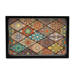 Plateau de service de qualité luxueuse pour la décoration, plateaux à thé rectangulaires en bois avec autocollant imprimé, plateau de service décoratif - Product Image 1