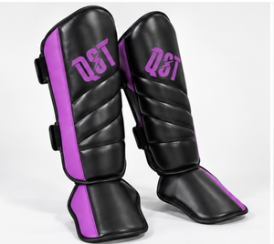 Protections de tibias de boxe violet-noir en cuir PU rembourré pour l'entraînement de Muay Thai, MMA et arts martiaux - Product Image 4