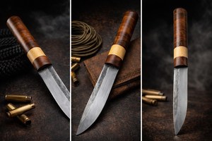 Cuchillo Yakut de Acero al Carbono Forjado a Mano |   Mango de palisandro, funda de cuero, herramienta para bushcraft, camping, caza - Product Image 5