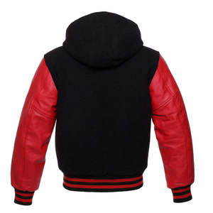 Veste varsity noire pour homme avec manches crème, col rabattu, coupe classique, vêtement d'automne pour homme - Product Image 4