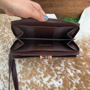 Portefeuille Western en cuir repoussé à la main Portefeuille à fermeture éclair en cuir véritable Pochette pour femme peinte à la main Porte-cartes Portefeuilles pour téléphone - Product Image 5