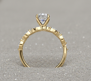 Anillo de Compromiso con Diamante Cultivado en Laboratorio, Chapado en Oro Rosa, Corte Redondo, Diamante Central, Piedras Laterales en Forma de Hoja Marquise, Anillo de Novia de Oro de 14K - Product Image 2