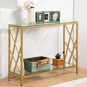 Exclusiva Mesa Consola de Metal con Elegante Tapa de Vidrio, Muebles Modernos para Sala de Estar, Decoración para Apartamentos - Product Image 4