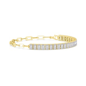Luminous 8.31 ctw Emerald Shape Lab Created Diamond Paperclip Bracelet 14K Yellow Gold - Product Image 2