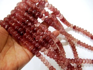 Perles de quartz fraise naturel, facettées, rondes, 11-12 mm, brin de 8 pouces de long - Product Image 4