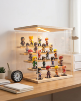 Boîte de rangement rectangulaire en bois transparent de qualité supérieure, étanche et anti-poussière, à 4 niveaux, pour jouets, figurines, présentoir portable empilable, modèles de vente au détail
