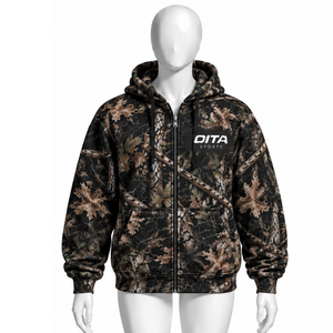 Black Nature Print Full <b>Zip</b> <b>Hoodie</b> Mens Outdoor Style Hooded Sweatshirt with Drawstring Kangaroo <b>Pockets</b> Casual Winter Wear - Product Image 1
