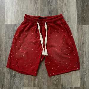 Short with Rhinestones Acid Wash and Distressed Embroidery Printed Custom Summer Rhinestone <b>Applique</b> Streetwear Shorts Men - Product Image 5