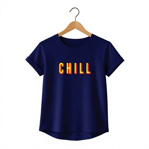 Camiseta de Cuello Redondo Azul Claro para Mujer, Elegante, Corte Ajustado, Manga Corta, 100% Algodón Jersey, para Todas las Temporadas, con Bordado - Product Image 4