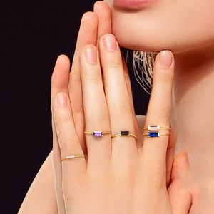 Gold Vermeil Black Tourmaline Baguette Adjustable Ring Minimalist Dainty Gemstone Wholesale Fashion Jewelry for Women - Product Image 2