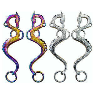 Hackamore Dragon Rainbow: Mejillas de Repuesto para Brida sin Frenteras, Multicolor, Acero Inoxidable Pulido Plateado, Hecho a Mano - Product Image 1