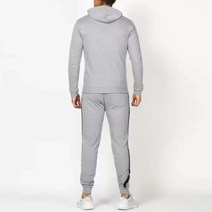 Ensemble de survêtement gris à capuche pour homme, fermeture éclair intégrale, poches latérales, vêtements décontractés d'automne, matière respirante en polyester et coton - Product Image 3