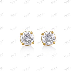 Boucles d'oreilles clous solitaires rondes en or jaune, bijoux classiques pour femmes, plaqué argent, au meilleur prix - Product Image 3