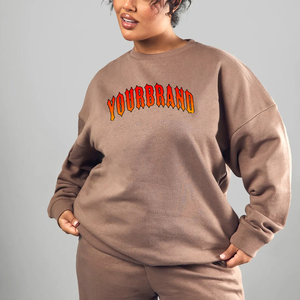Sweat-shirt en velours de coton pour femme, vente en gros, OEM ODM, directement de l'usine, fabricant de vêtements haut de gamme, décontracté, à manches bouffantes et col rond - Product Image 5