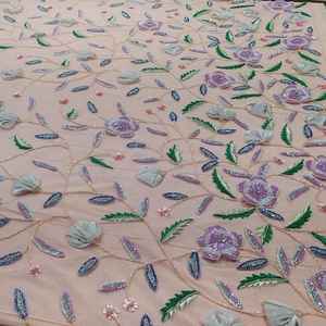 Tissu en dentelle florale perlée à la main pour robes de mariée et de soirée – Fournisseur en gros - Product Image 4