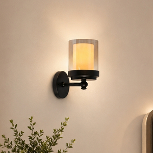 Applique murale moderne de style Mid-Century, noir mat, cylindrique, double couche de verre, éclairage doux et diffusé 3000K/4000K/6000K pour couloir - Product Image 1