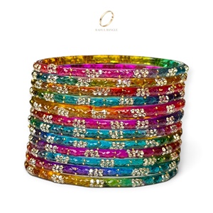 Lot de bracelets en verre arc-en-ciel style goutte de pluie, inspirés du Cachemire indien, multicolores, en cristal doré, pour femmes, bijoux de mariage et de mariée - Product Image 5