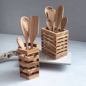 Natural Wood Spatula Spoon <b>Caddy</b> Expandable Counter Top Bamboo Kitchen <b>Tool</b> Holder for Cooking Utensils - Product Image 6