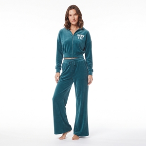<b>Women</b> <b>Velvet</b> Tracksuit Full Sleeve Hooded Crop Zip <b>Top</b> Wide Leg Jogger Pants Casual Wear Winter Wear Breathable Two Piece Set - Product Image 3