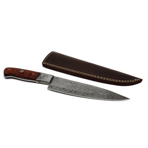 Custom Hand Forged Damascus Chef Knife with Leather Sheath <b>Wooden</b> Handle Professional Kitchen <b>Slicing</b> Knife OEM ODM Wholesale - Product Image 5